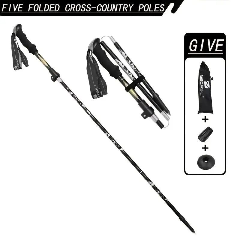 Five Section Folding Trekking Cane For Hiking And Walking - Lightweight 7075 Aluminum, Strong And Durable Outer Lock And High-density EVA Grip, Men'S And Women'S Cane, Foldable, Stretchable, Camping E