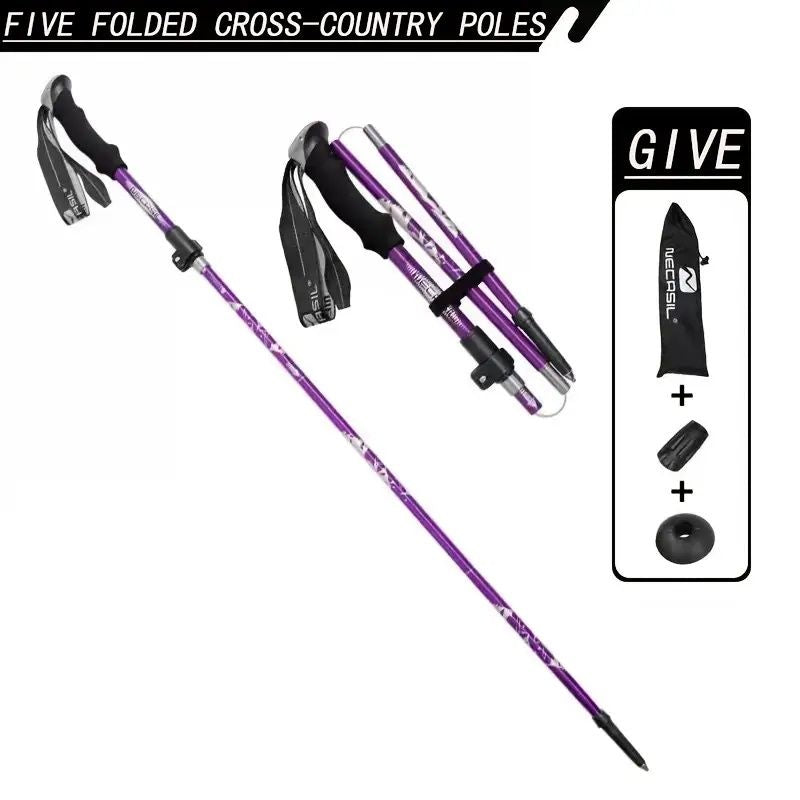 Five Section Folding Trekking Cane For Hiking And Walking - Lightweight 7075 Aluminum, Strong And Durable Outer Lock And High-density EVA Grip, Men'S And Women'S Cane, Foldable, Stretchable, Camping E