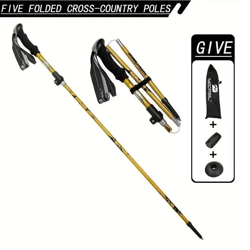 Five Section Folding Trekking Cane For Hiking And Walking - Lightweight 7075 Aluminum, Strong And Durable Outer Lock And High-density EVA Grip, Men'S And Women'S Cane, Foldable, Stretchable, Camping E