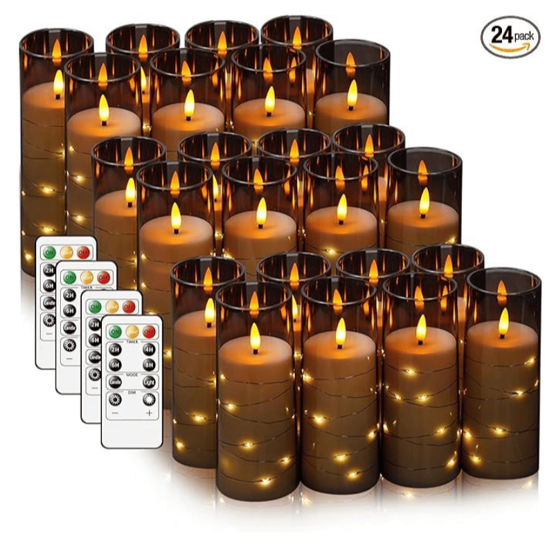 Flameless LED Candles with Timer 12 Pc Flickering Flameless Candles for Romantic Ambiance and Home Decoration Stable Acrylic Shell