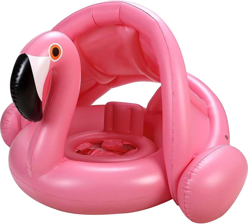 Flamingo Baby Swimming Ring with UPF 50+ Canopy Back Holder & Wings Airbag Never Flip Over