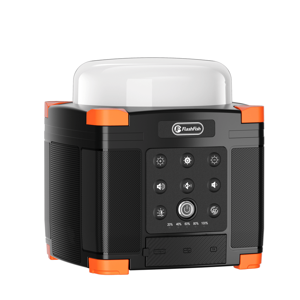 Flashfish FL9-A Multi-function Bluetooth Speaker | 56Wh Power Bank | Camping Light, 360° Surround Sound, USB-C, Bluetooth 5.0, 3-in-1 Power/Speaker/Home, Party, Outdoor Lighting