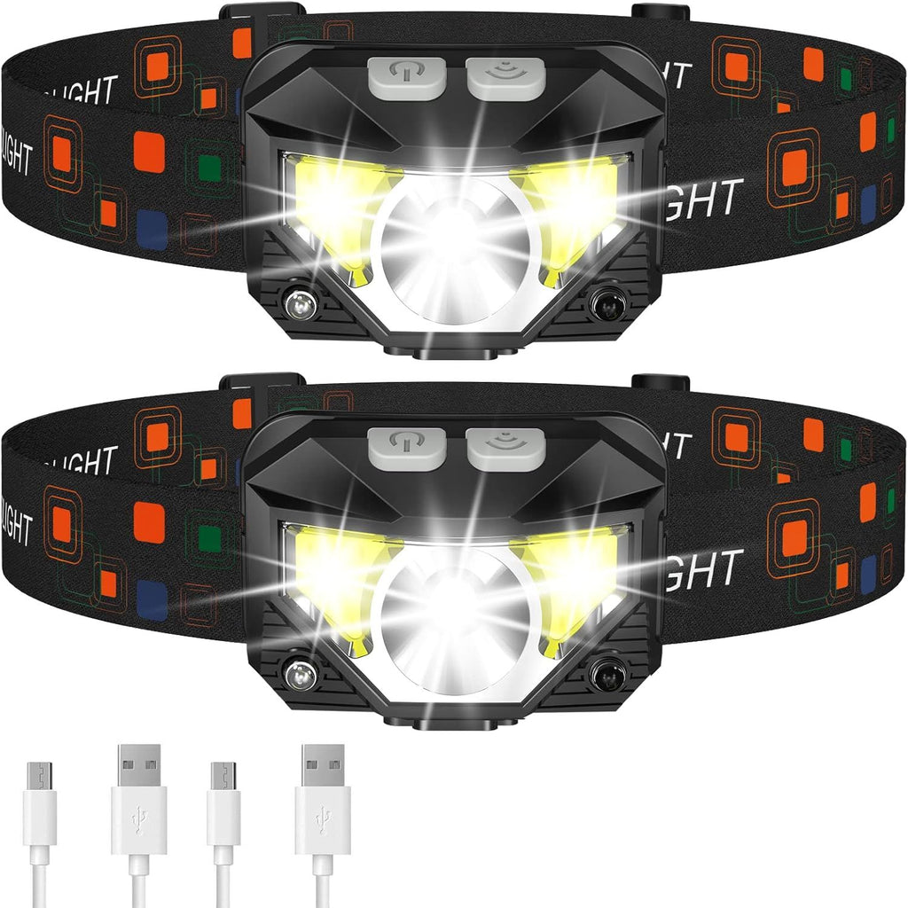 Flashlight, Lumen Ultra-Light Bright LED Rechargeable Headlight with White Red Light, 2-Pack Waterproof Motion Sensor Head Lamp,8 Modes for Outdoor Camping Running Hiking Fishing
