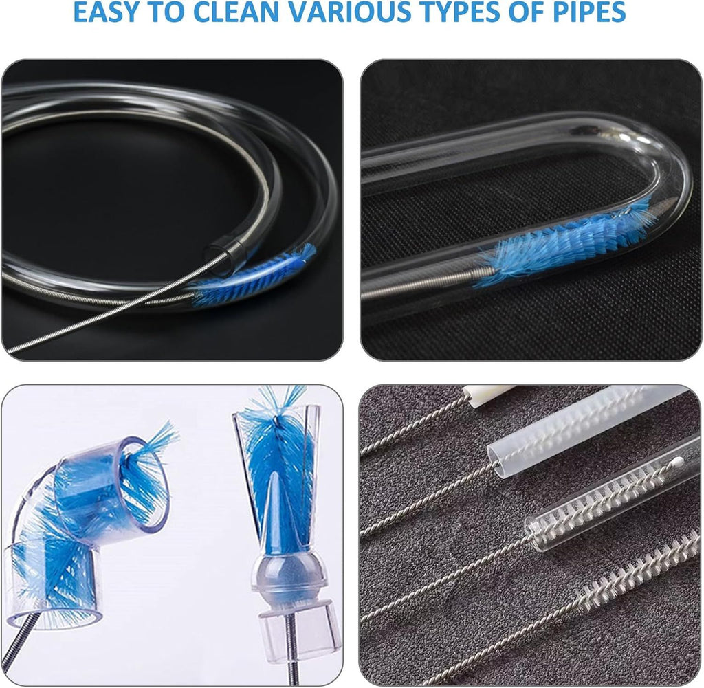 Flexible Drain Brush, 75 Inch Long Straw Cleaner Brush and 3 Pcs of 8 inch Straw Brush, Nylon Cleaner Double Ended Elastic Hose Pipe(Blue)