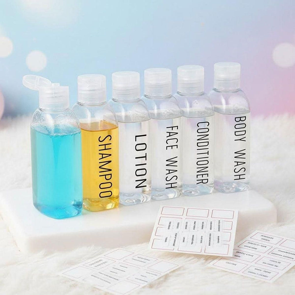 Flip cover transparent travel split bottle set, PET empty bottle with sorting stickers, cleaning lotion portable split bottle