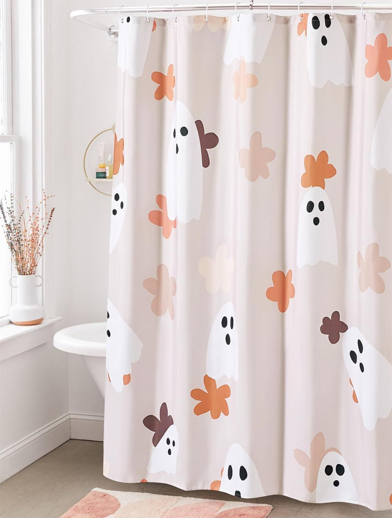 Floral Ghost Bathroom Shower Curtain Set with Hooks