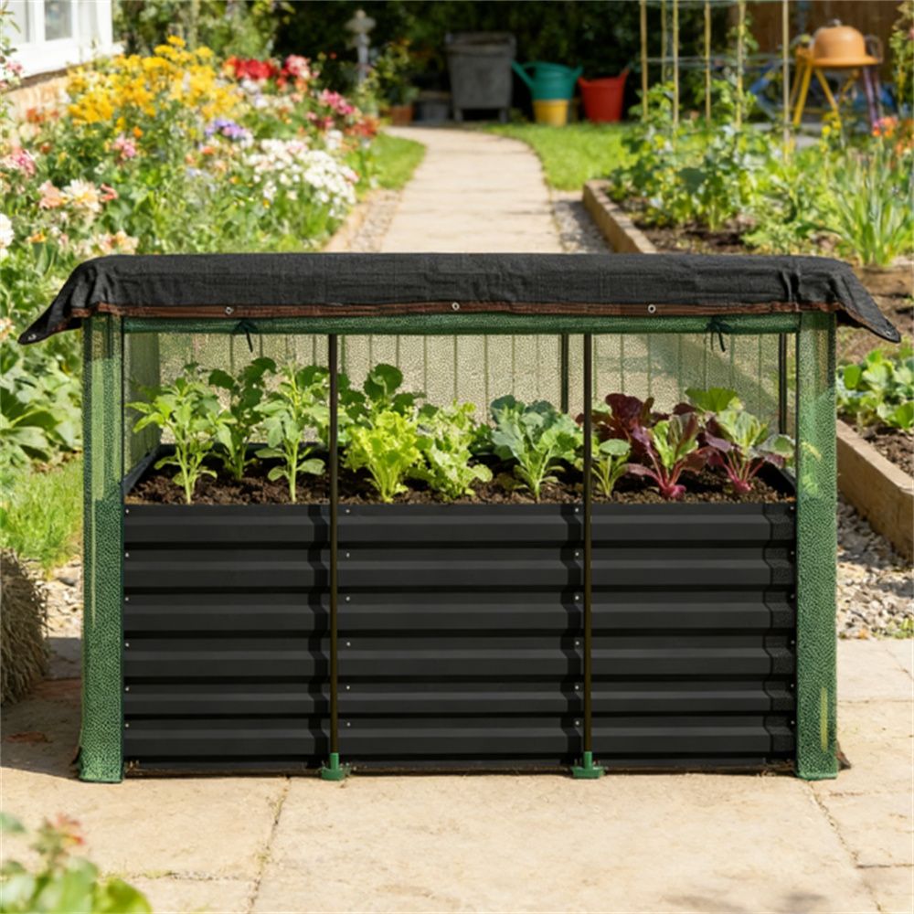 Flower pot box, elevated garden bed, planting bed, planting box, dark gray
