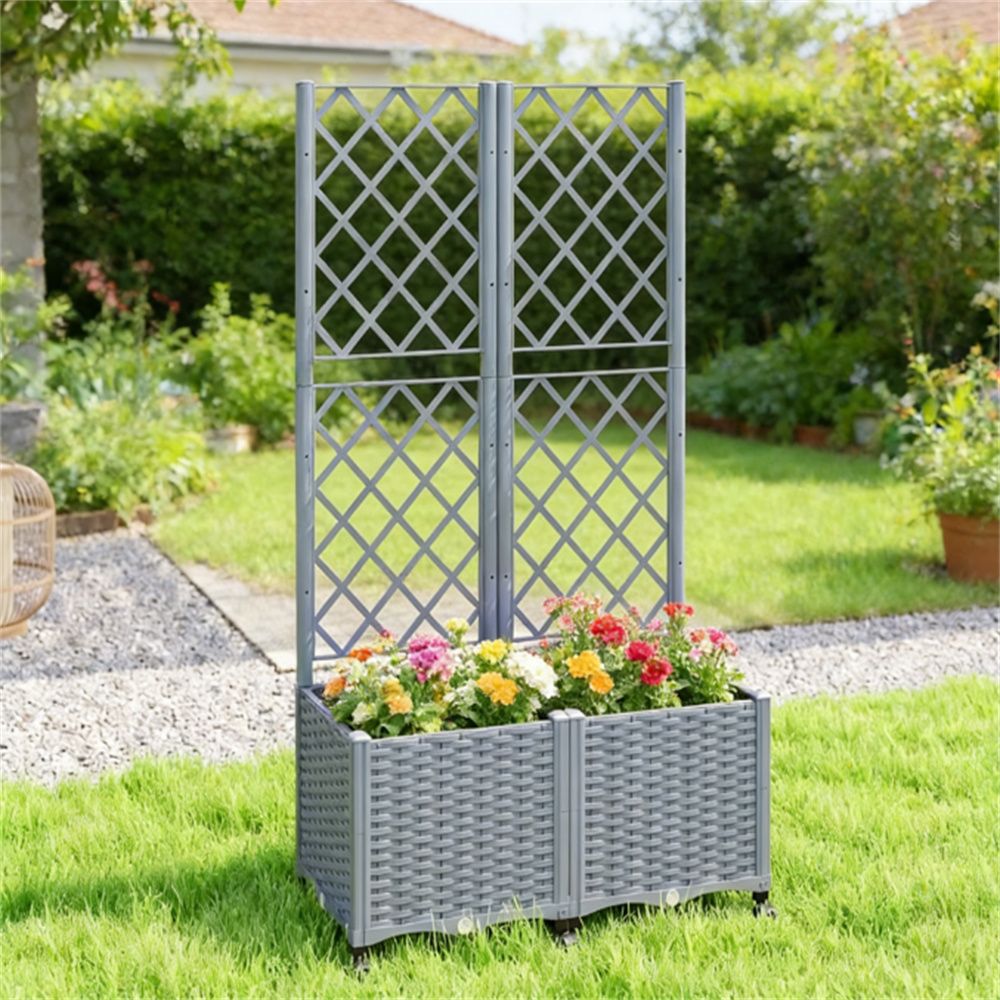 Flower pot, elevated garden bed, plant rack, gray