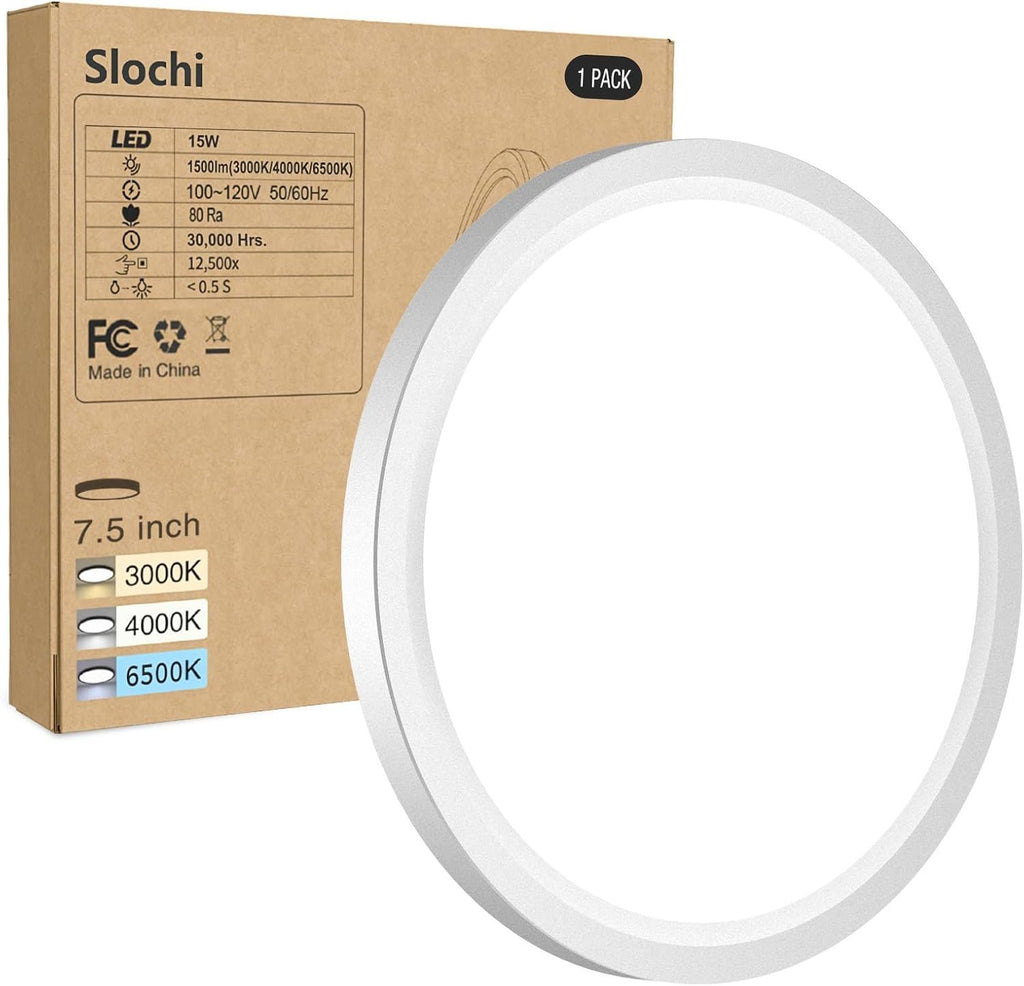 Flush Mount Ceiling Light Fixtures - 3000K-4000K-6500K & 100W Equivalent Flat Led Lights for Room Ceiling,7.5Inch Ultra Thin Round White Ceiling Lights for Living Room,Bedroom,Kitchen,Bathroom,Hallway