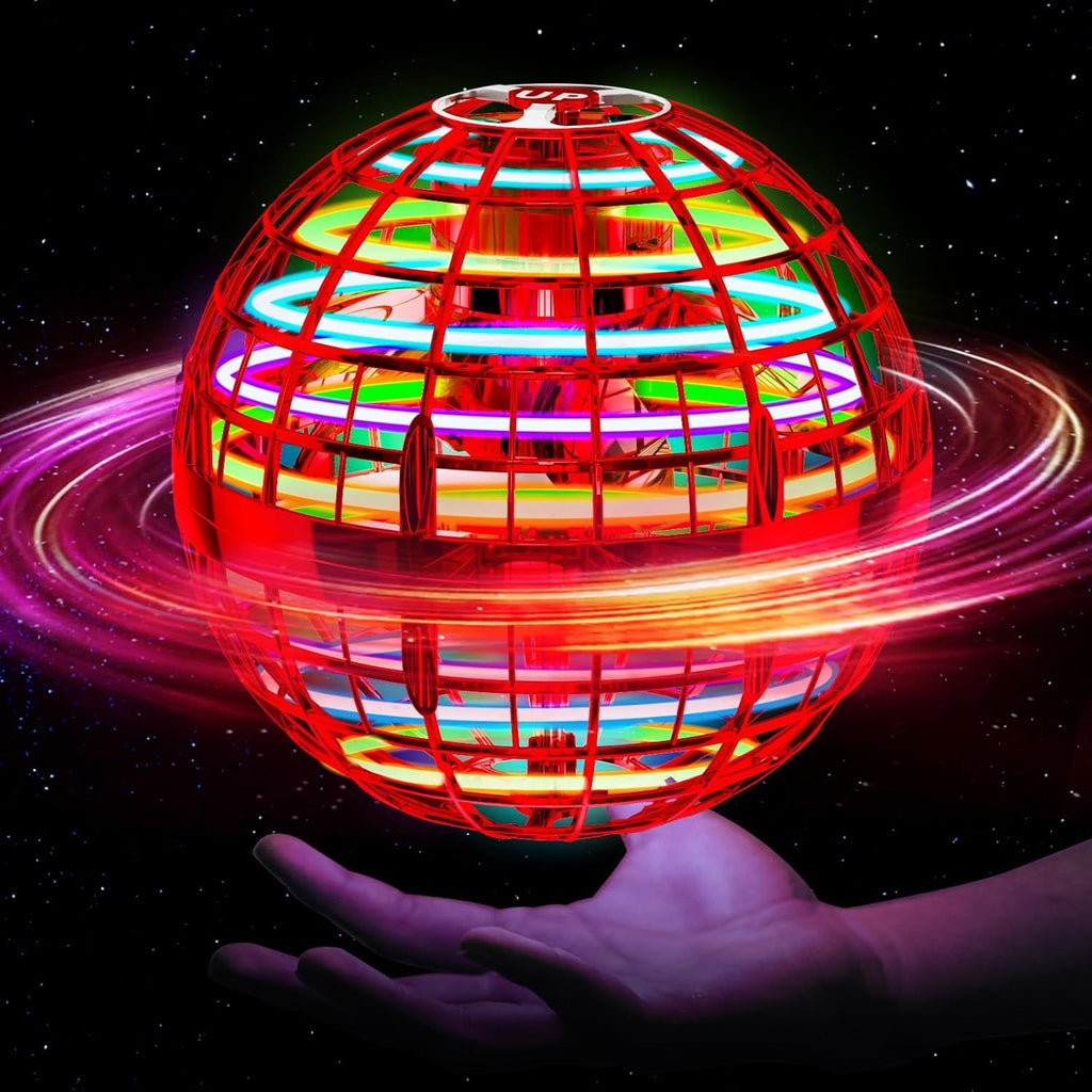 Flying Orb Ball (Red, 2025 Upgraded) with Dazzling Lights, Magic Hover Spinner, Cool Boomerang Drone, Floating Cosmic Globe