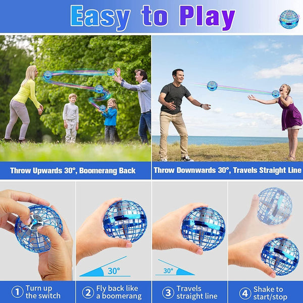 Flying Orb Ball Toys, 2025 Hover Galaxy Ball Soaring Nebula Flying Orb, Hand Controlled Boomerang Spinner, RGB Light Magic Space UFO Cool Toy, Mini Drone for Kid Adults Outdoor Indoor-Blue image 2