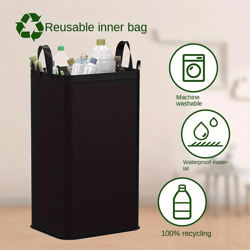 Foldable Black Recycling Bin, Waterproof Oxford Cloth Trash Can with Handles, Large Capacity Waste Basket for Kitchen, Home and Office