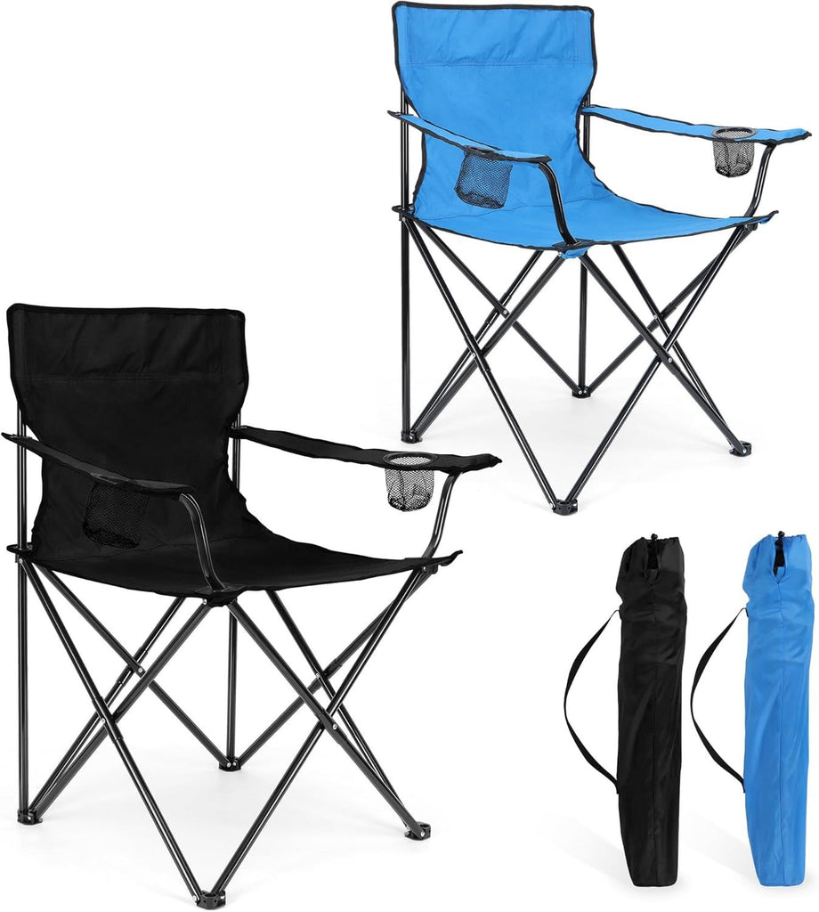 Foldable Camping Chair Set of 2, Folding Camp Chairs for Adults, Large Portable Lawn Chair for Outdoors Fishing, Hiking, Travel, Picnic, Beach, Supports 275lbs & Include Storage Bags