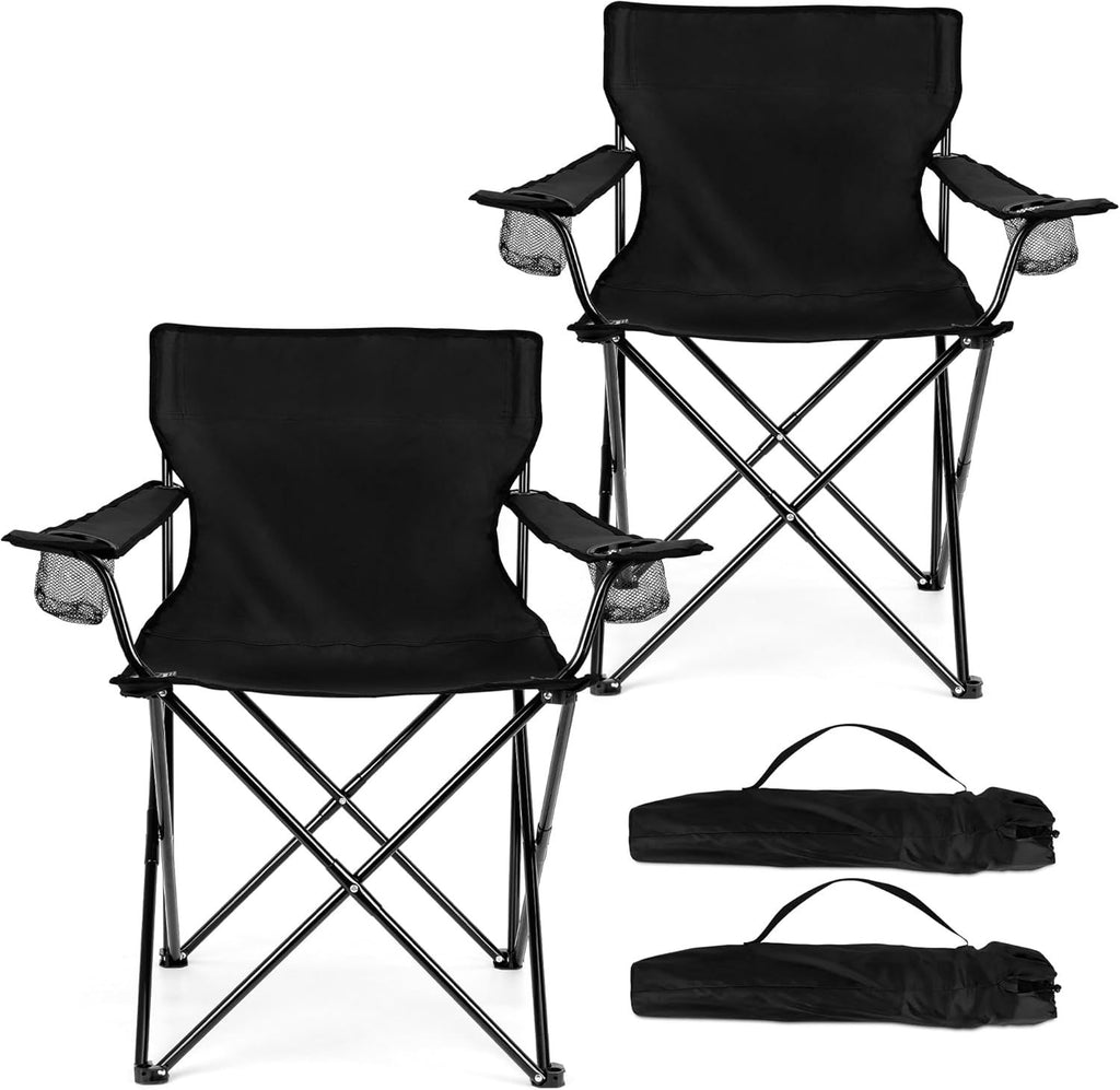 Foldable Camping Chair Set of 2, Folding Camp Chairs for Adults, Large Portable Lawn Chair for Outdoors Fishing, Hiking, Travel, Picnic, Beach, Supports 275lbs & Include Storage Bags