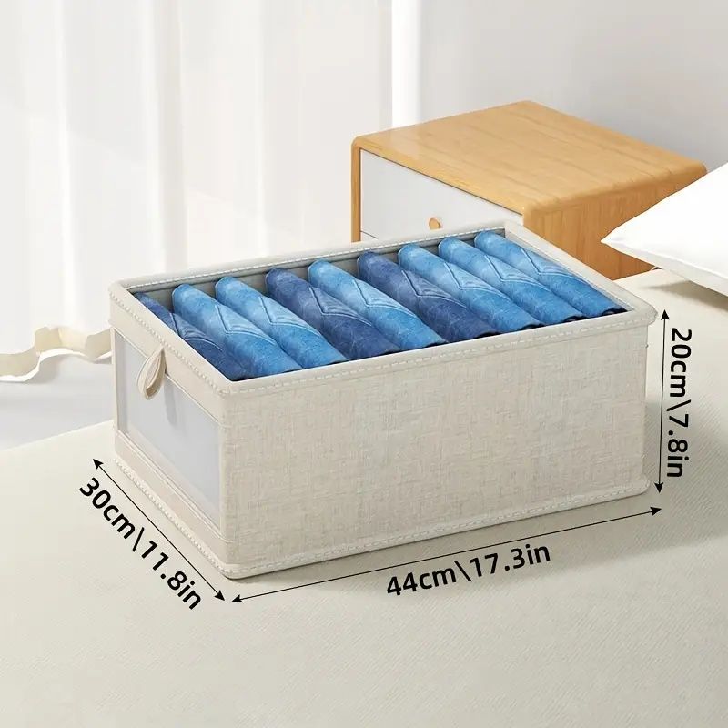 Foldable Clothes Storage Box with Viewing Window - Heavy-Duty Organizer Box, Stackable Closet Organizer for Wardrobe, Under-Bed, Shelf - Space-Saving Closet Storage Solution in Nano White -Linen Style