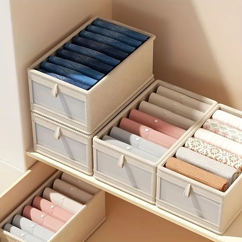 Foldable Clothes Storage Box with Viewing Window - Heavy-Duty Organizer Box, Stackable Closet Organizer for Wardrobe, Under-Bed, Shelf - Space-Saving Closet Storage Solution in Nano White -Linen Style