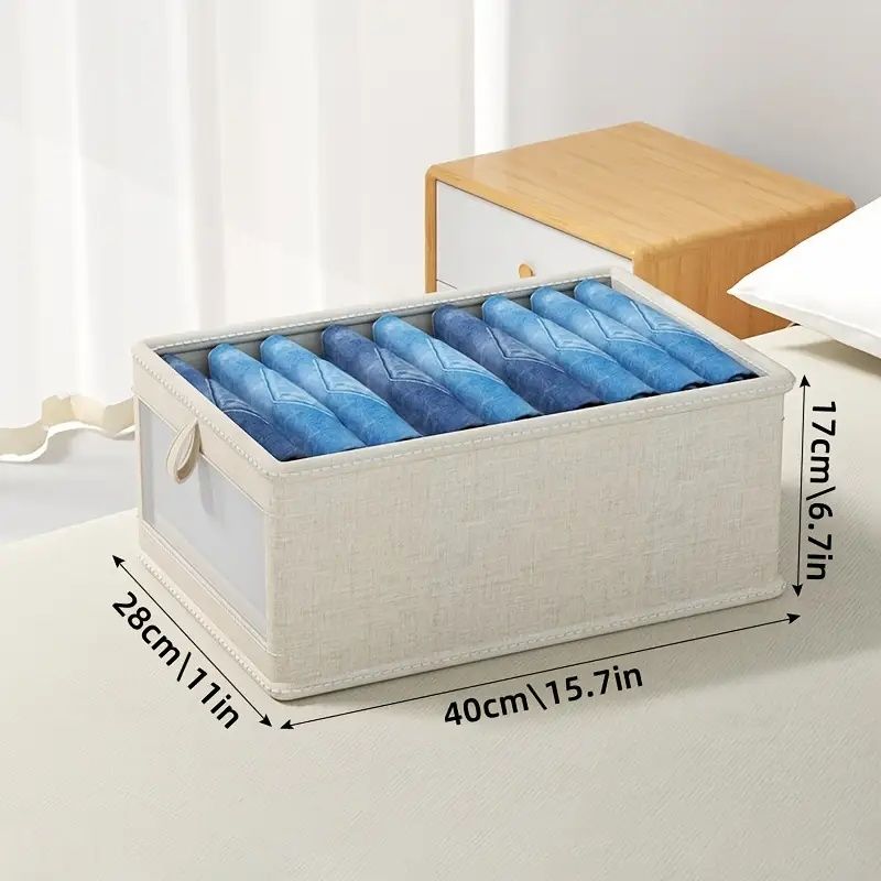 Foldable Clothes Storage Box with Viewing Window - Heavy-Duty Organizer Box, Stackable Closet Organizer for Wardrobe, Under-Bed, Shelf - Space-Saving Closet Storage Solution in Nano White -Linen Style
