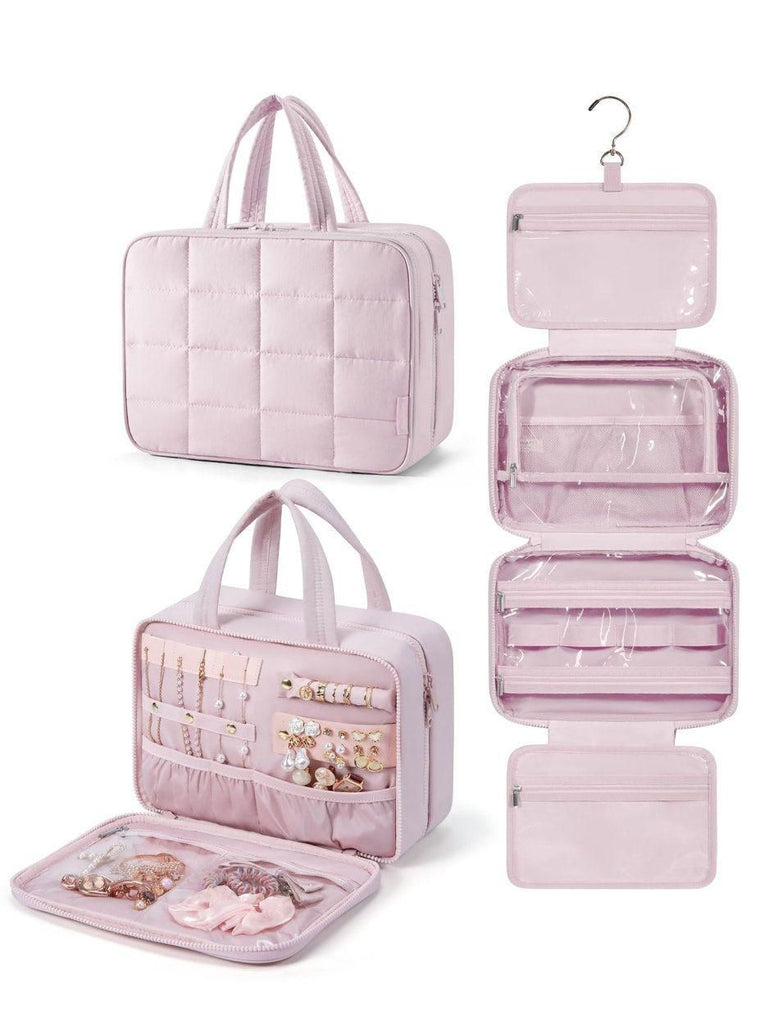 Foldable Hanging Jewelry Wash Bag, Large-Capacity Compartmentalized Cosmetic Organizer, Portable Handheld Toiletry Bag for Business Trips & Travel
