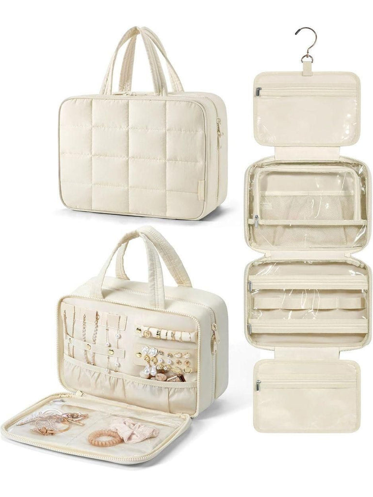 Foldable Hanging Jewelry Wash Bag, Large-Capacity Compartmentalized Cosmetic Organizer, Portable Handheld Toiletry Bag for Business Trips & Travel