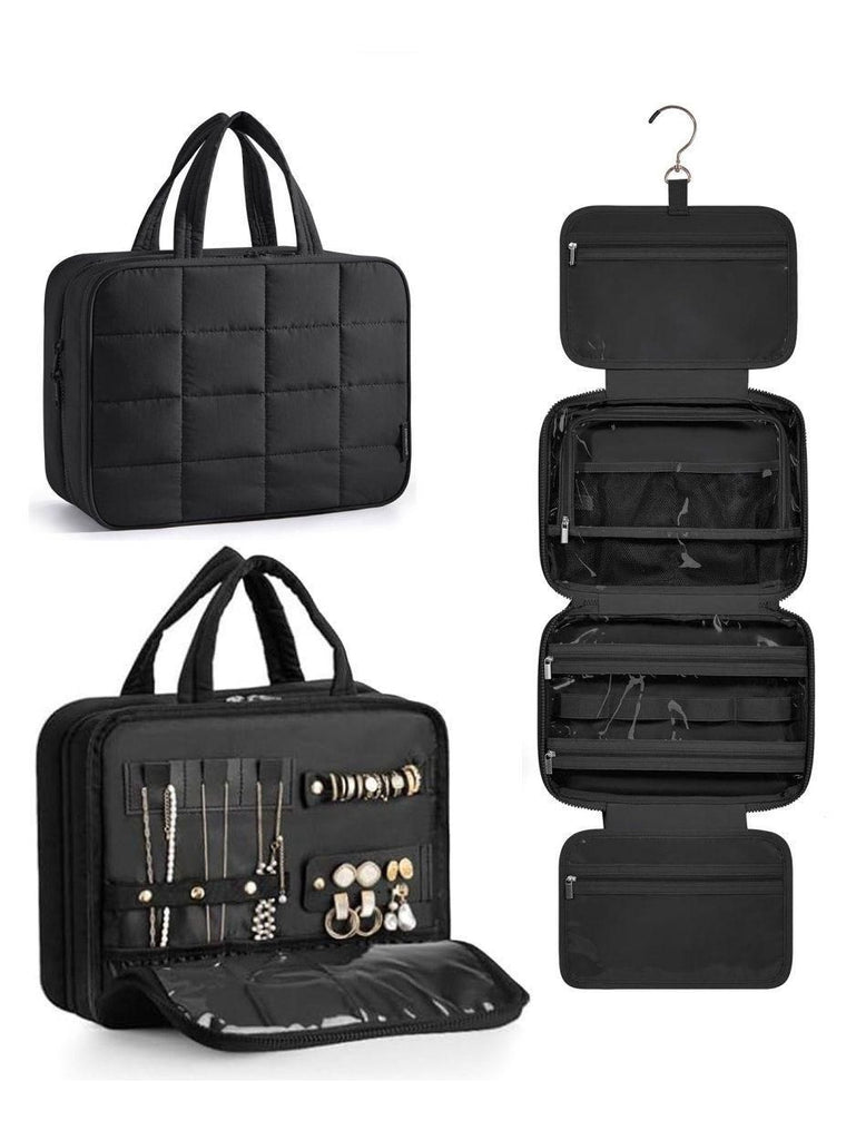 Foldable Hanging Jewelry Wash Bag, Large-Capacity Compartmentalized Cosmetic Organizer, Portable Handheld Toiletry Bag for Business Trips & Travel