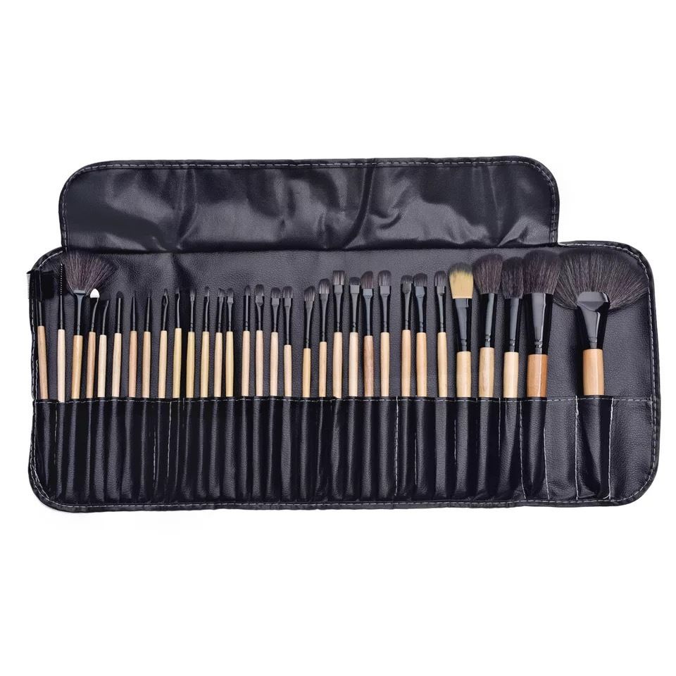 Foldable Makeup Brush Holder Bag, Black Leather Multiple Slots Cosmetic Brush Roll Up Pouch, Professional Makeup Artist Travel Storage Case