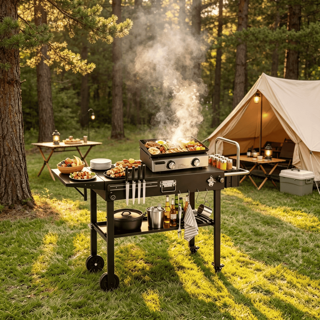 Foldable Outdoor Grill Cart Grilling Table for  31' X 17' Tabletop Portable BBQ Island Stand