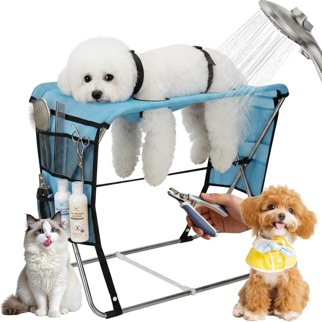 Foldable Pet Grooming Hammock for Small Dogs & Cats - Sturdy Aluminium Alloy Support Suitable, Dog & Cat Grooming Table - Gentle Joint Support for Nail Trimming, Bathing & Care, No Hook Needed -8.8 lb