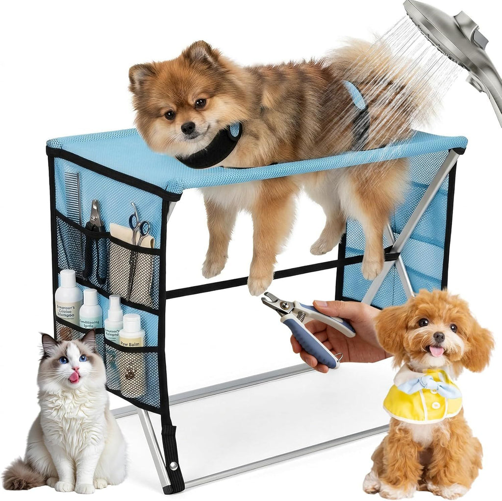 Foldable Pet Grooming Hammock for Small Dogs & Cats - Sturdy Aluminium Alloy Support Suitable, Dog & Cat Grooming Table - Gentle Joint Support for Nail Trimming, Bathing & Care, No Hook Needed -8.8 lb
