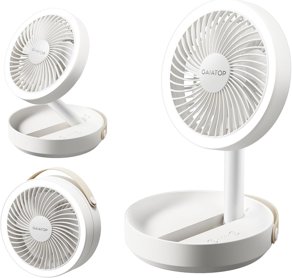 Foldable Small Desk Fan with LED Night Light, 6.8in Wireless 6000mAh Battery Powered Portable Fan USB Rechargeable, Bedroom Office Dorm Camping Travel Cruise Essentials, Gifts for Women Men