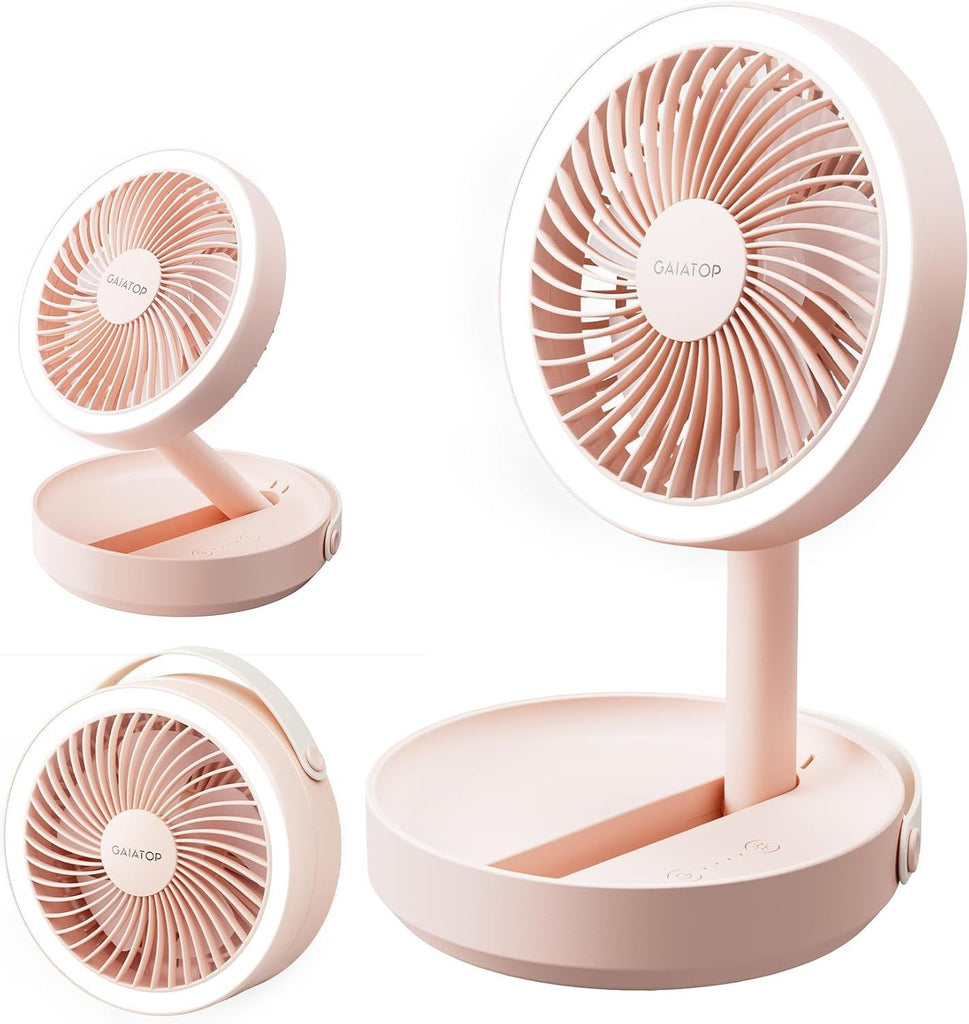 Foldable Small Desk Fan with LED Night Light, 6.8in Wireless 6000mAh Battery Powered Portable Fan USB Rechargeable, Bedroom Office Dorm Camping Travel Cruise Essentials, Gifts for Women Men