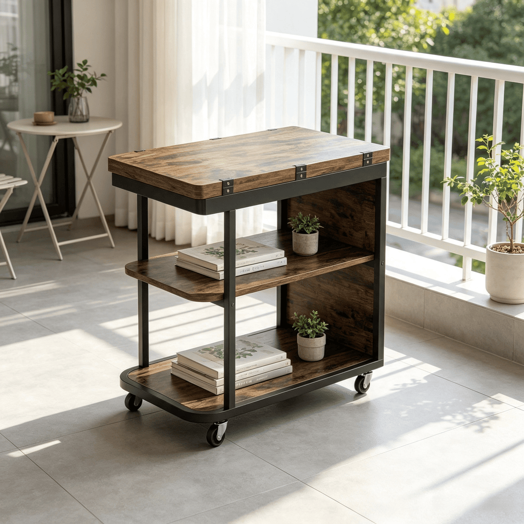 Foldable Swivel Top Mobile Night Stand 2-Tier Shelf Small Spaces Bedroom Furniture Mobile Night Stand