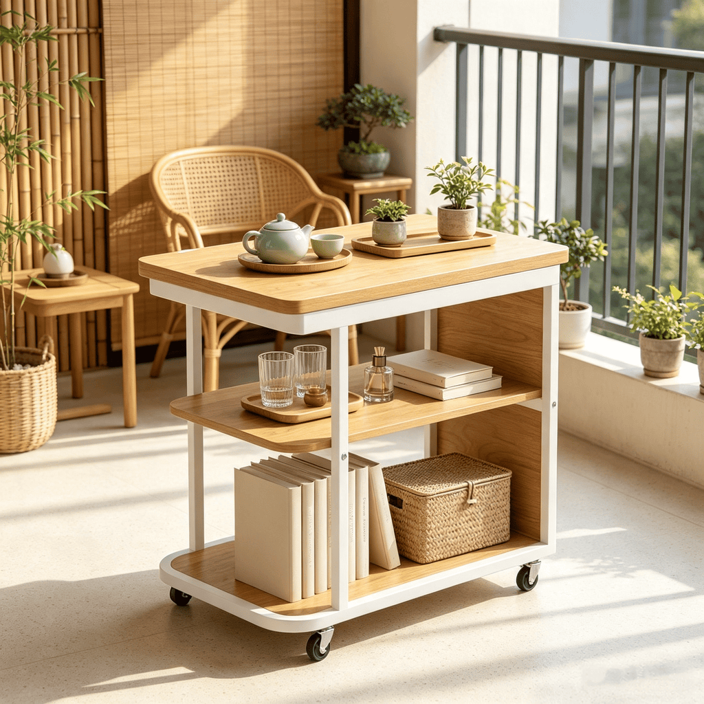 Foldable Swivel Top Mobile Night Stand 2-Tier Shelf Small Spaces Bedroom Furniture Mobile Night Stand