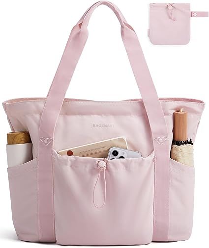 Foldable Tote Bag with Drawstring Bag, Large Tote Bag Shoulder Bag Top Handle Handbag for Travel, Work, Beach, Gym
