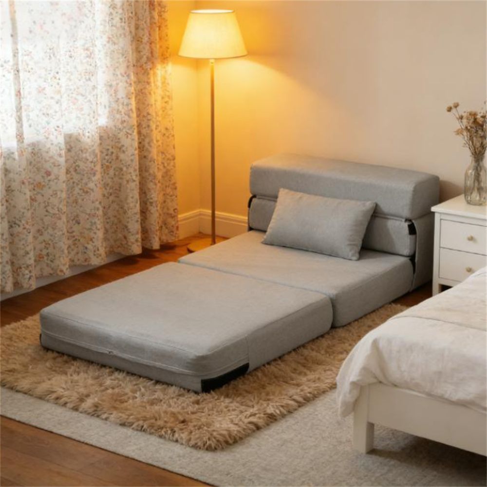 Folding chair, lazy sofa, sofa bed, lounge chair, light gray
