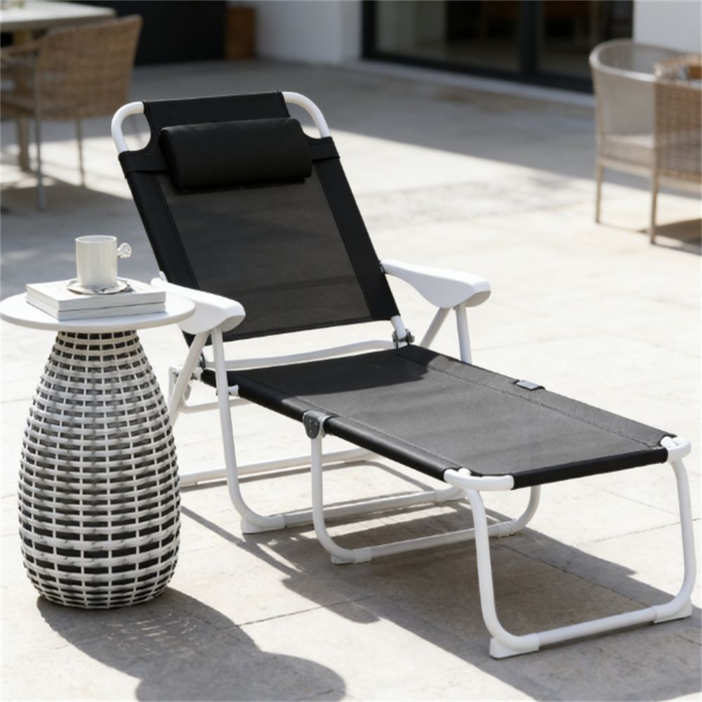 Folding chair, lounge chair, outdoor chair, courtyard chair, sun chair, black