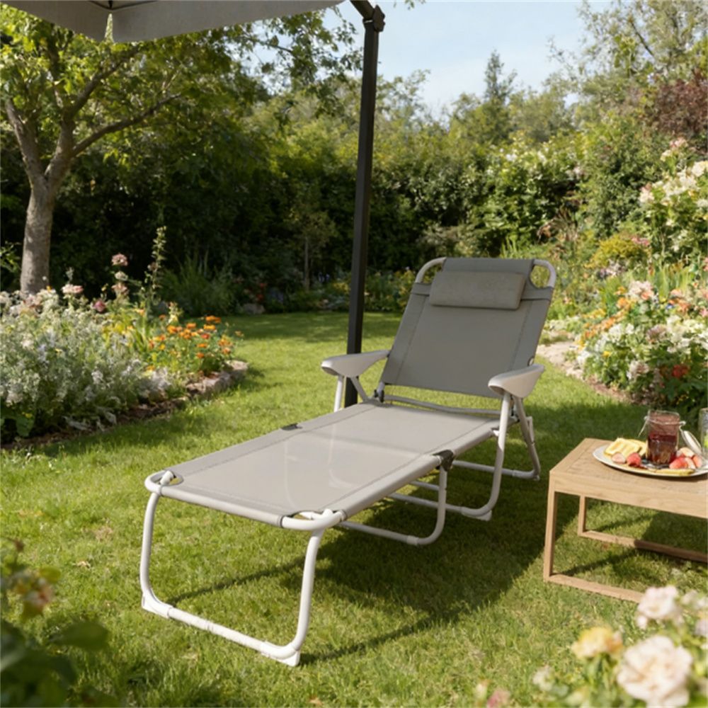 Folding chair, lounge chair, outdoor chair, courtyard chair, sun chair, light gray