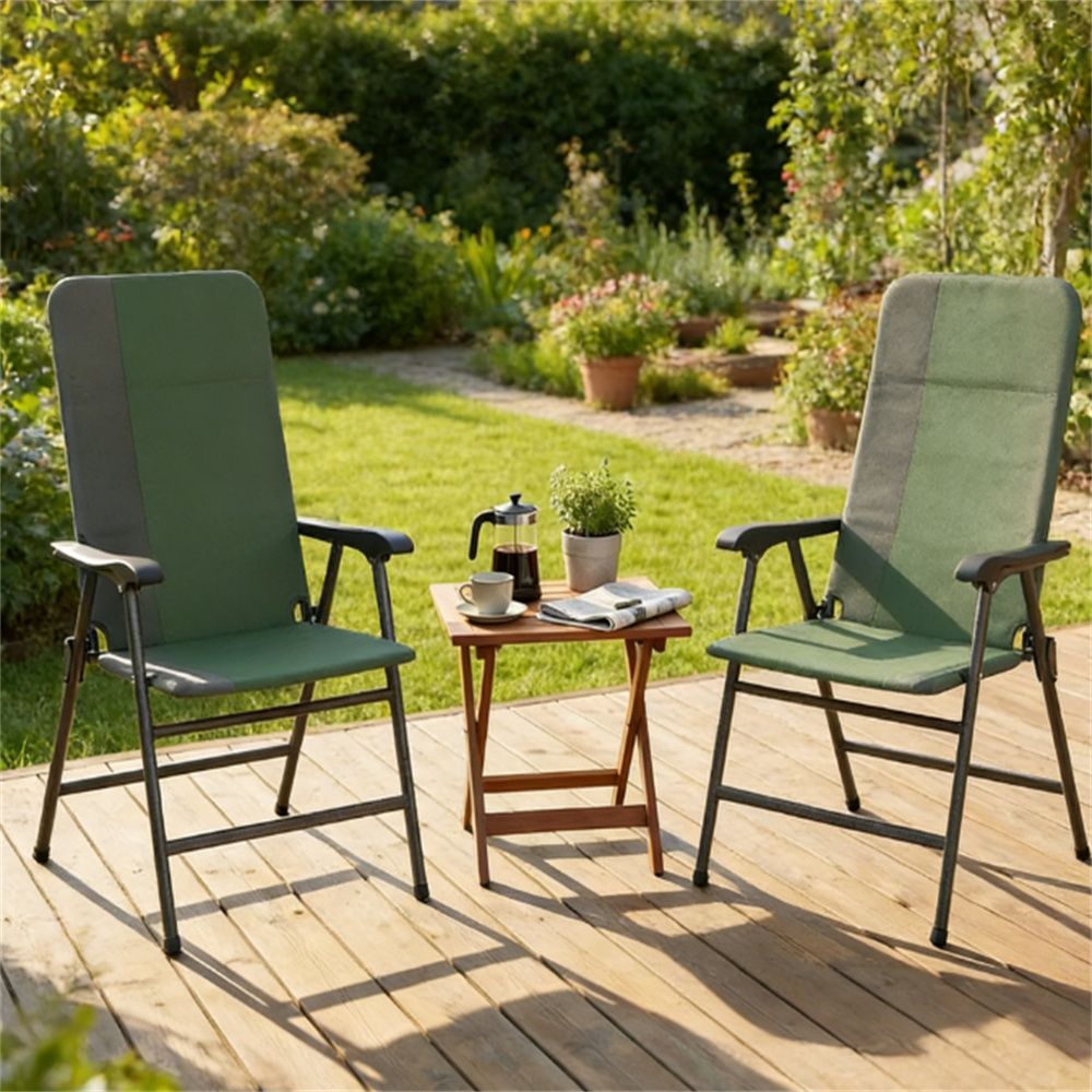 Folding chair, terrace chair set of two, armchair, camping chair,  Dark Green