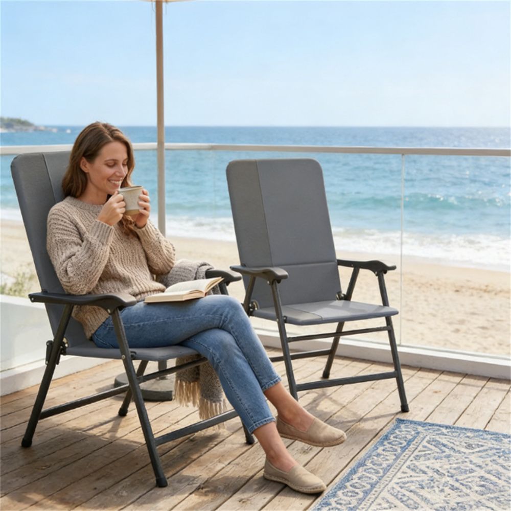 Folding chair, terrace chair set of two, camping chair, outdoor chair, light gray