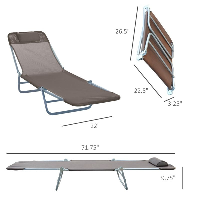 Folding Chaise Lounge Chair, Pool Sun Tanning Chair, Outdoor Lounge Chair with 5-Position Reclining Back Brown