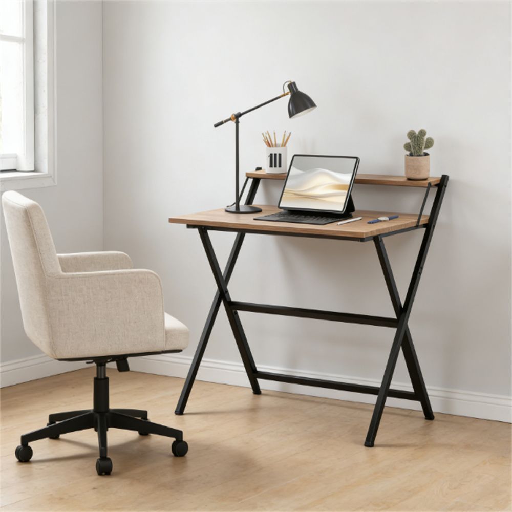 Folding computer desk, foldable desk, suitable for small spaces, home office desks, walnut wood