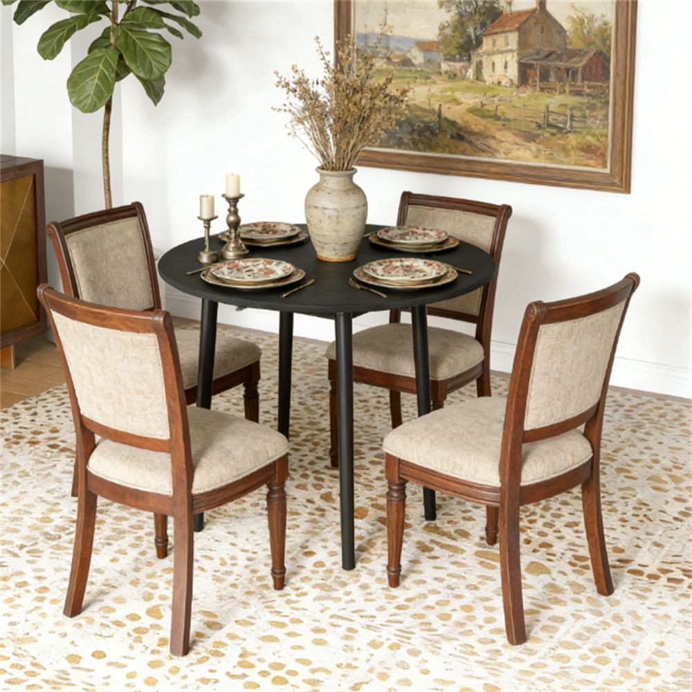 Folding dining table, kitchen dining table, small round table, suitable for small spaces, black