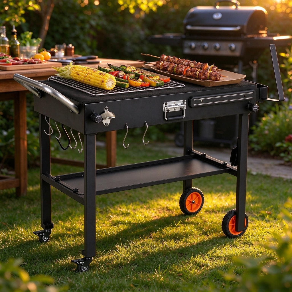 Folding Grill Cart Portable Outdoor Cooking Station for 17' And 22' Griddles with Heat-Resistant Mat