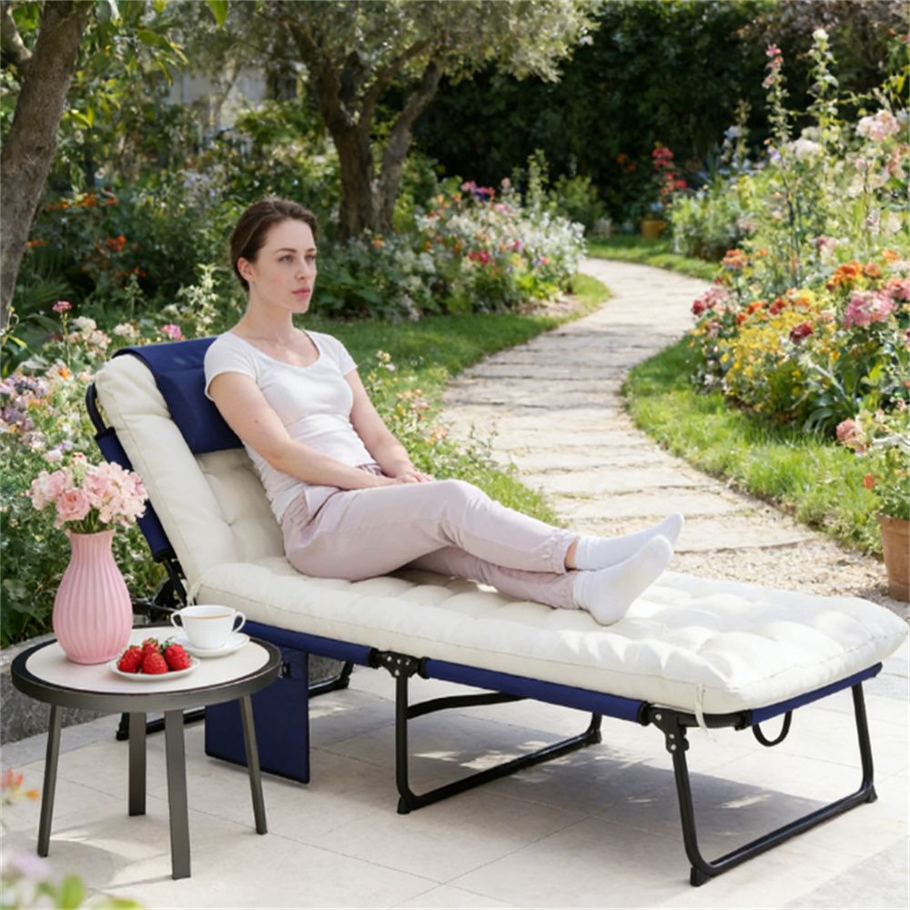 Folding lounge chair, courtyard chair, outdoor chair, navy blue, (Chair only)