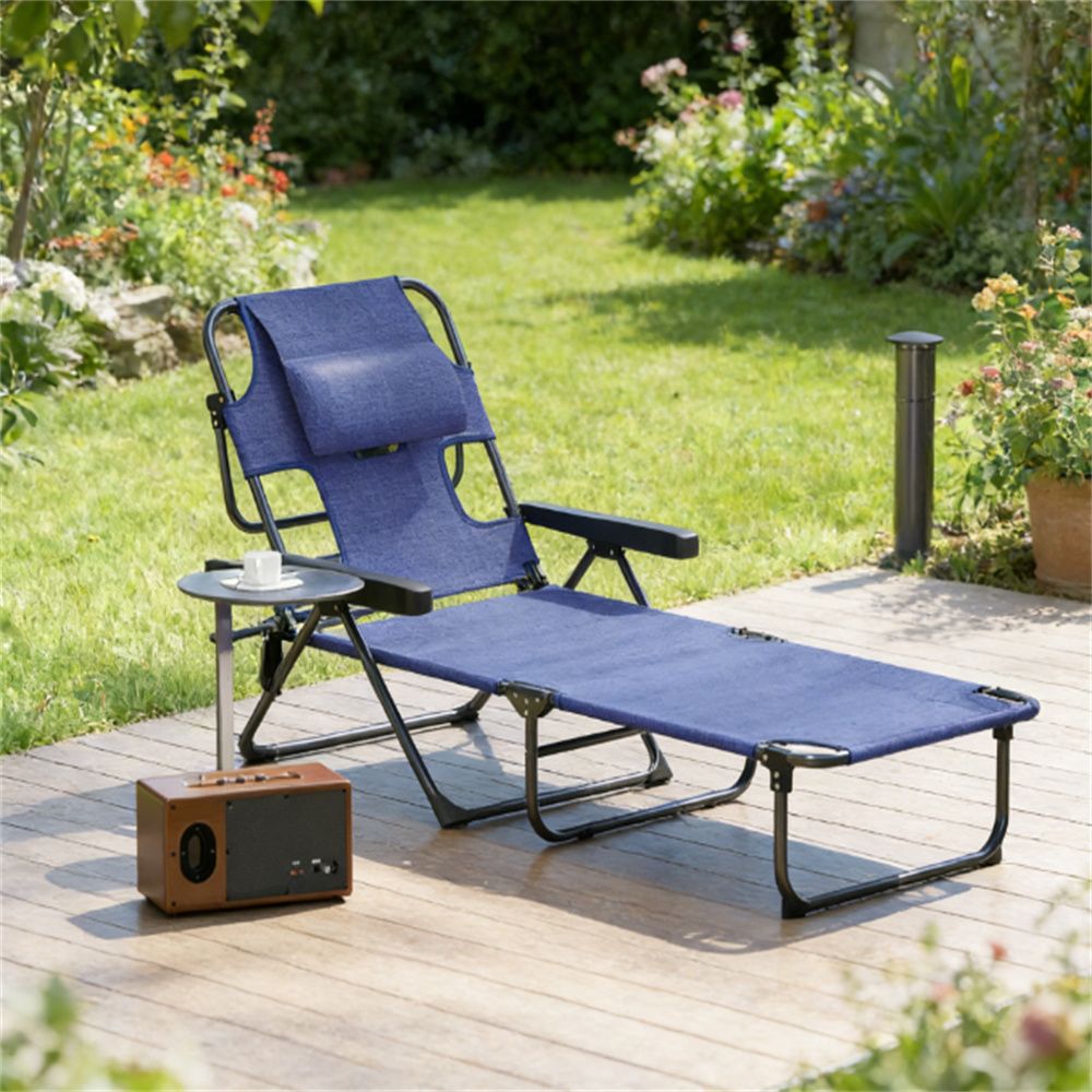 Folding lounge chair, outdoor chair, beach chair, sun chair, navy blue