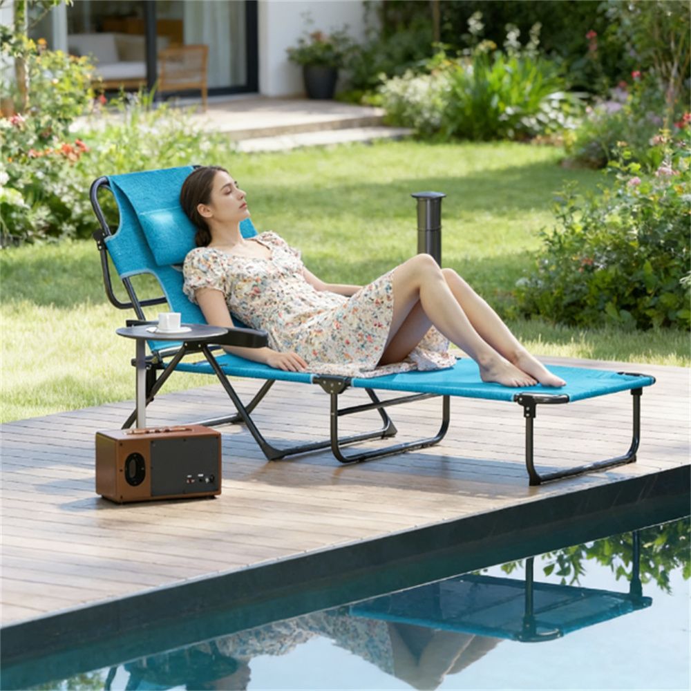 Folding recliner, armchair, sun chair, light blue