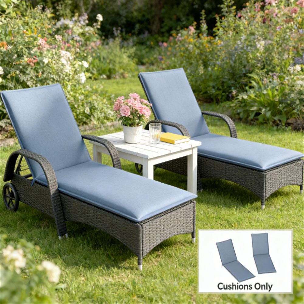 Folding recliner cushion 2-piece set, outdoor recliner cushion, blue (chair cushion only)