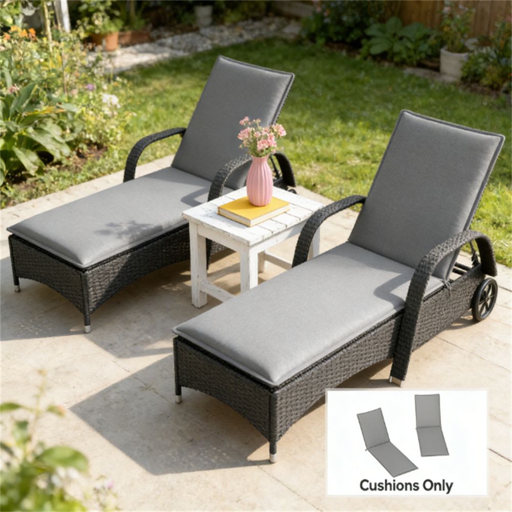 Folding recliner cushion 2-piece set, outdoor recliner cushion, gray(chair cushion only)