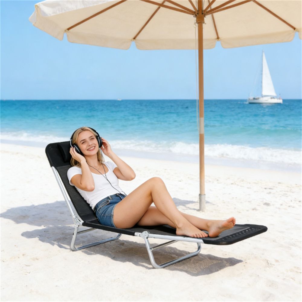 Folding recliner, portable recliner, sunbathing chair, beach chair, black
