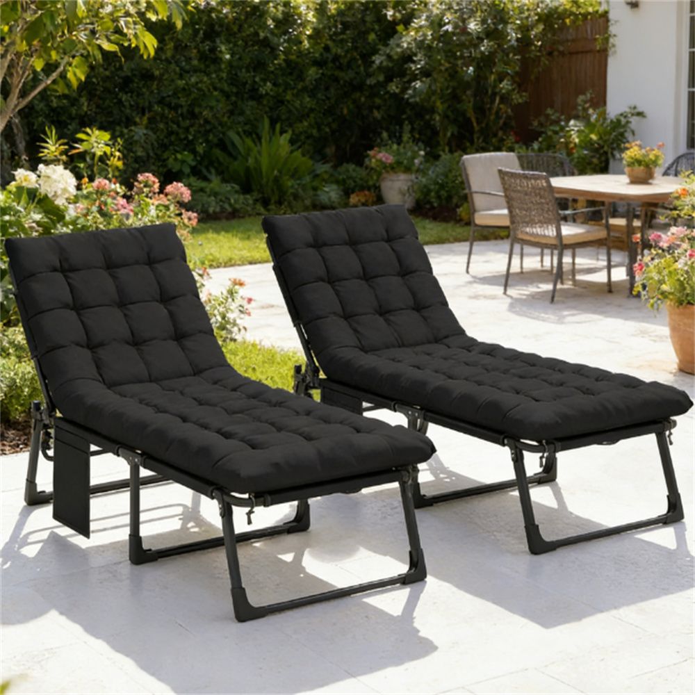Folding recliner, sun chair, outdoor chair, courtyard chair 2-piece set, black