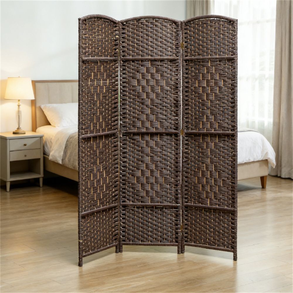 Folding room partition screen with 3 panels, privacy screen, Brown